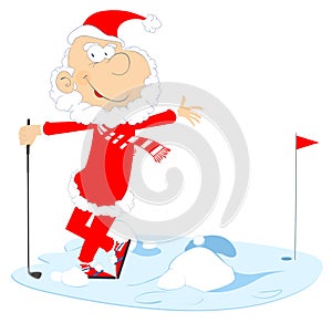 Funny Santa Claus plays golf illustration
