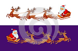 Funny Santa Claus is riding in a sleigh. Christmas concept. Cartoon vector illustration