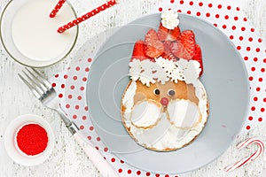 Funny santa pancake - Christmas breakfast idea for kid