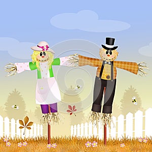 Funny scarecrows couple