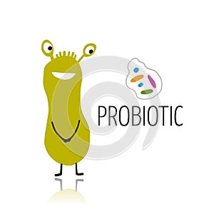 Funny and scary bacteria characters isolated on white. Vector icons of gut and intestinal flora, germs, virus.