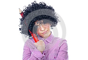 Funny schoolgirl with a big pen