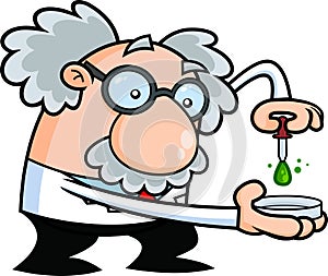 Funny Science Professor Cartoon Character Doing Scientific Experiment