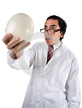 Funny scientist and egg