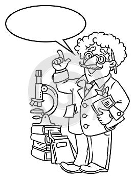 Funny scientist or inventor. With balloon for text