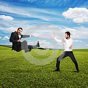 Funny screaming businessmen