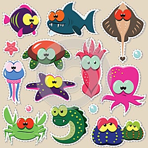 Funny sea animal stickers set