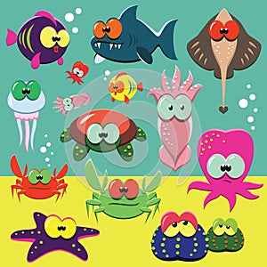 Funny sea animals set