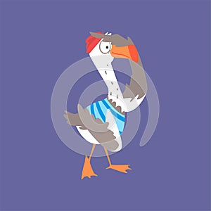 Funny seagull looking into the distance, cute comic bird character cartoon vector illustration