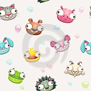 Funny seamless pattern with comic crazy animals
