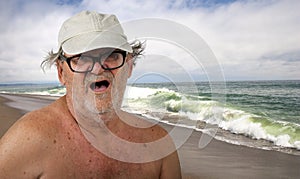 Funny Senior Citizen on the Beach