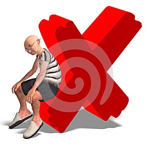 A funny senior with webpage elements