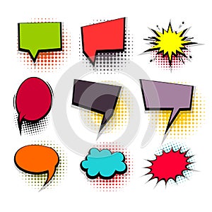 Funny set colored comic speech square bubbles