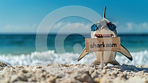 Funny Shark With Sunglasses Holding A Sign With The Word \