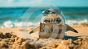 Funny Shark With Sunglasses Holding A Sign With The Word \