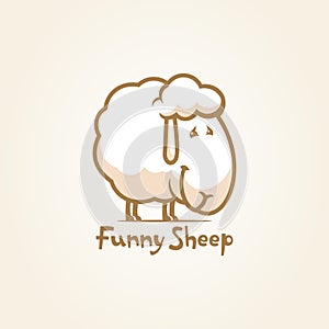 Funny sheep cartoon character outline vector icon