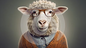 Funny sheep portrait. Generative AI