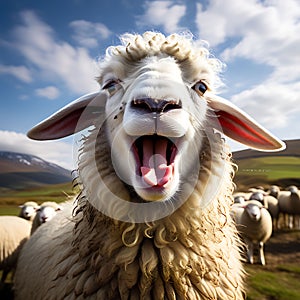 Funny Sheep - Portrait of Sheep Showing Tongue