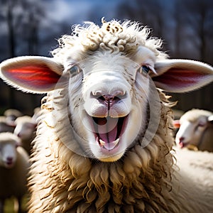 Funny Sheep - Portrait of Sheep Showing Tongue