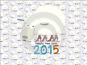 Funny sheep on seamless sheep pattern Happy new year 2015 : illustration.