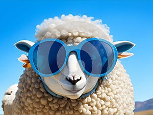 Funny sheep wearing sunglasses,Sheep wearing sun glasses,generative ai