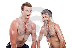 Funny shirtless men posing