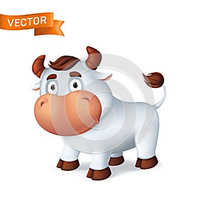 Funny silver Ox animal symbol of the year in the Chinese zodiac calendar. 3d cartoon vector illustration of the smiling bull