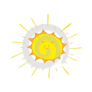 Funny simple doodle Kawai smiling sun.