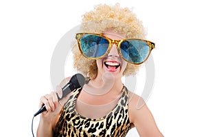 Funny singer woman with mic