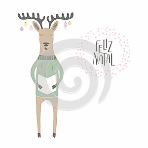 Funny singing reindeer Christmas card