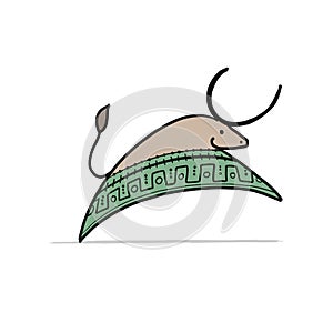 Funny sketch bull. Lunar horoscope sign. Happy new year 2021. Bull, ox, cow. Template for your design - poster, card