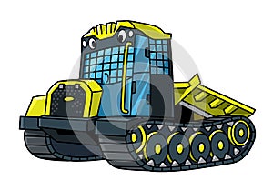 Funny skidding tractor with eyes kids illustration