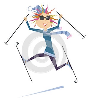 Funny skier woman illustration