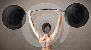 Funny skinny guy lifting weights