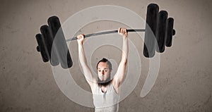 Funny skinny guy lifting weights