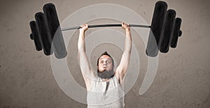 Funny skinny guy lifting weights