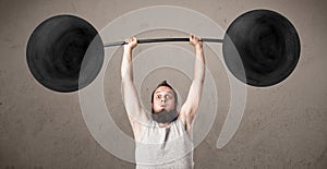 Funny skinny guy lifting weights