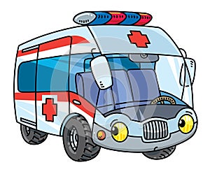 Funny small ambulance car with eyes.