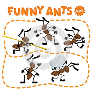 Funny small ants set. Children vector illustration