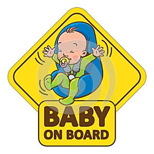 Funny small baby with dummy in the car seat