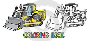 Funny small bulldozer with eyes. Coloring book