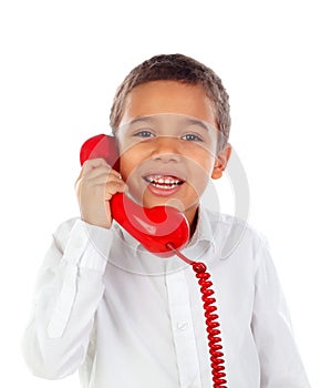 Funny small child talking on the phone