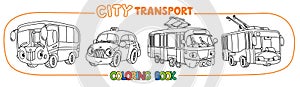 Funny small city transport with eyes coloring book