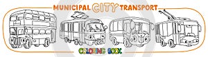 Funny small city transport with eyes coloring book