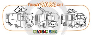 Funny small city transport with eyes coloring book