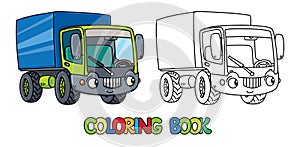 Funny small lorry with eyes. Coloring book