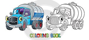 Funny small milk truck with eyes. Coloring book photo
