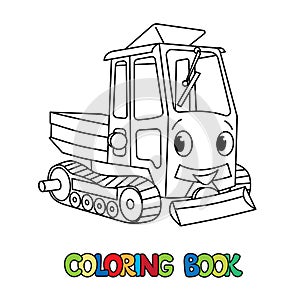 Funny small mini tractor with eyes. Coloring book