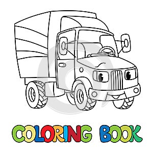 Funny small postal car with eyes. Coloring book