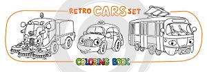 Funny small retro cars with eyes